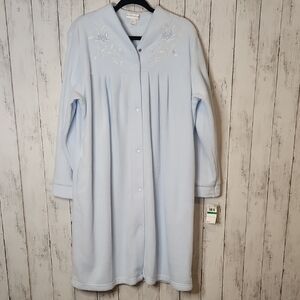 Miss Elaine Light Blue Embroidered Long Button Front Robe